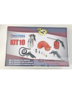 KIT ACCESSORI PER COMPRESSORE; - MANOMETRO; PISTOLA; PISTOLA LUNGA; TUBO ARIA; AEROGRAFO; GETTI ED AGO;